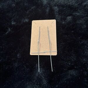 Silver-Tone Crystal Threader Earrings – Elegant Long Dangle Chain Design